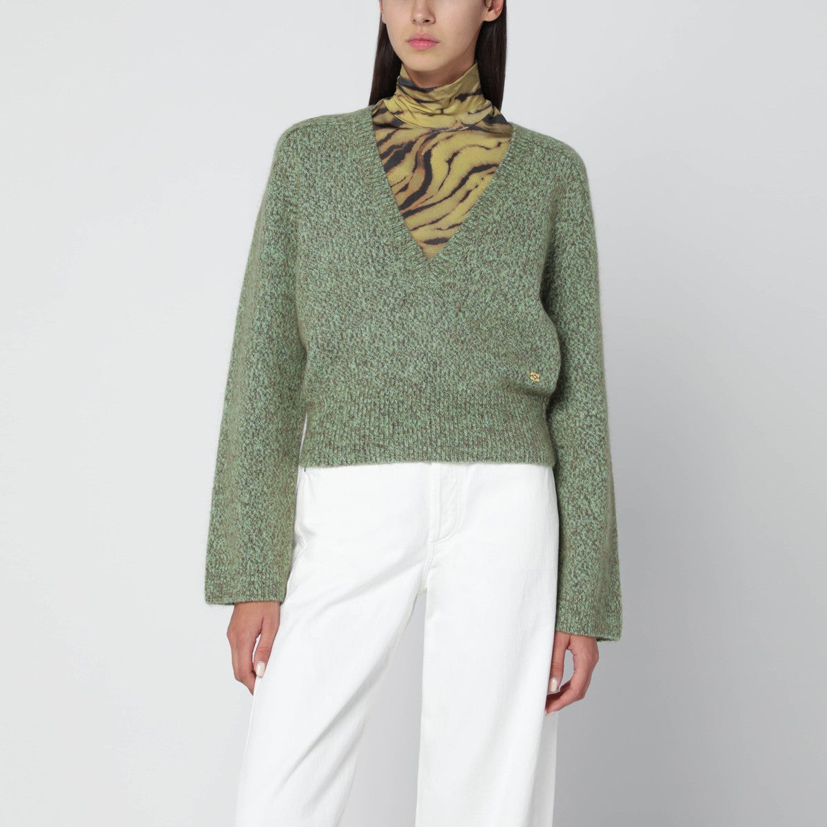GANNI Green wool-blend textured sweater